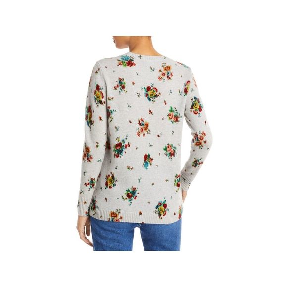 Designer Brand Womens Gray Ribbed Floral Long Sleeve Crew Neck Sweater S - Picture 2 of 2